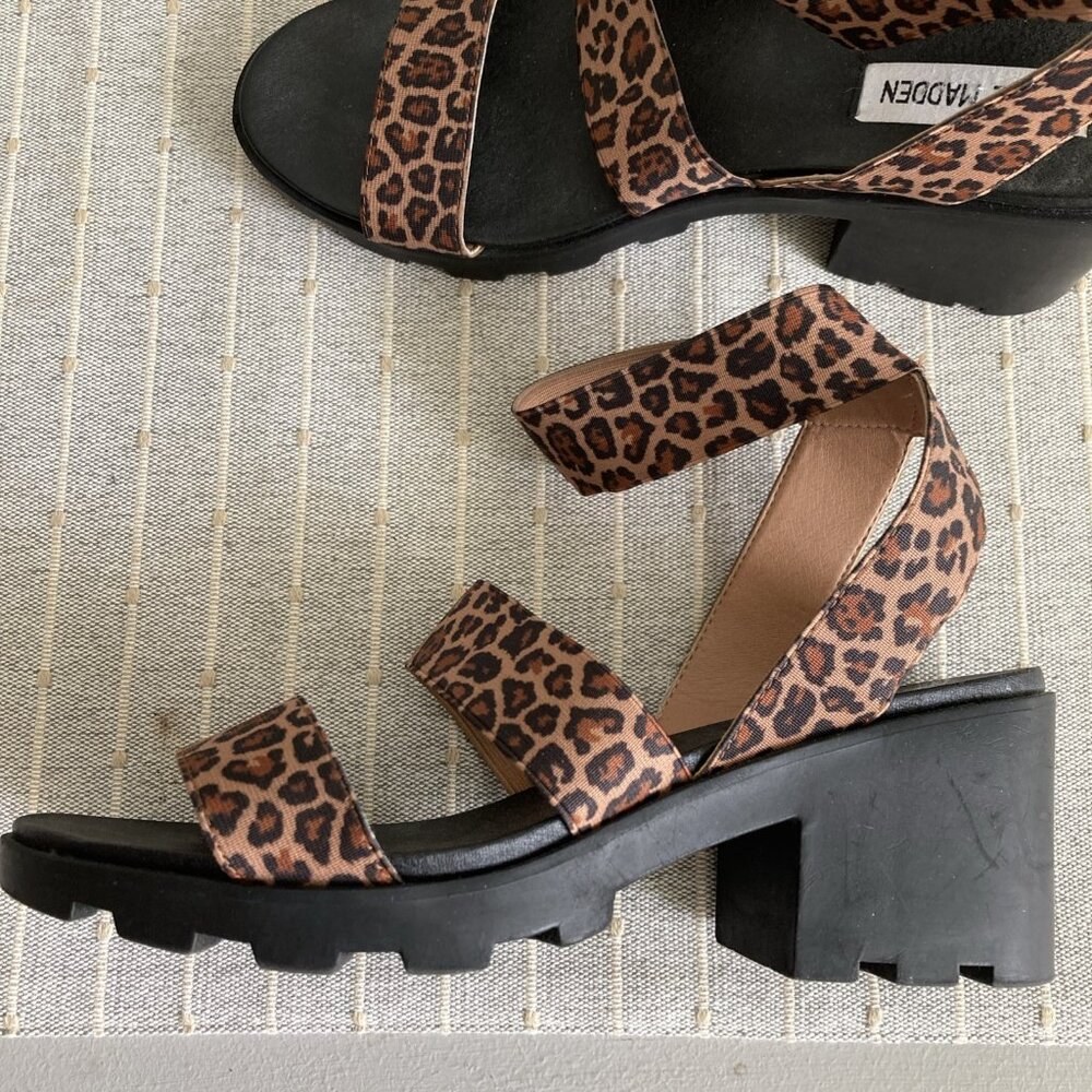 Steve Madden Haidar Leopard Sandals Chunky Lug Sole Platform Stretch Sz 8
